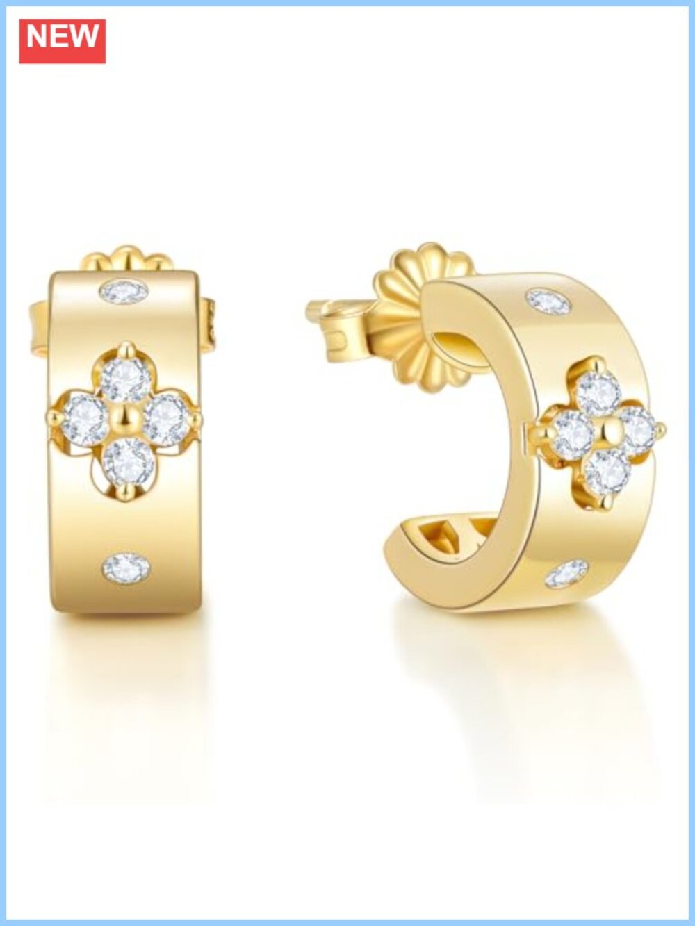 Clover Hoop Earrings 14K Gold Plated 925 Sterling Silver Moissanite
